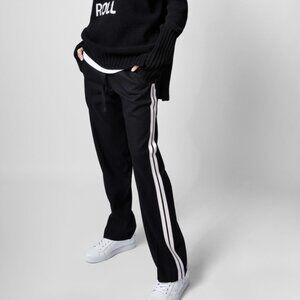 NWT $298 ZADIG & VOLTAIRE Black Poeme Track Pants Side White Stripe Size 38 - M